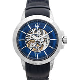 Maserati Ingegno Automatic Blue Skeleton Dial Black Leather Strap Watch For Men - R8821119004 Buy Now By Maserati
