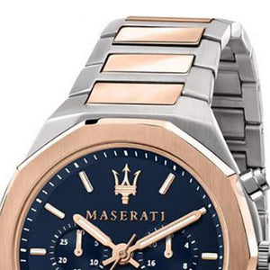 Maserati Stile Chronograph Blue Dial Rose Gold Two Tone Strap Watch For Men - R8873642002 Buy Now By Maserati
