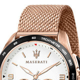 Maserati Traguardo 45mm Chronograph Rose Gold Mesh Strap White Dial Watch For Men - R8873612011 Buy Now By Maserati