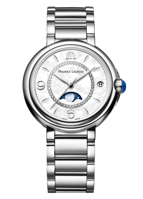 Maurice Lacroix Fiaba Moonphase White Mother of Pearl Dial Silver Steel Strap Watch for Women - FA1084-SS002-170-1 Buy Now By Maurice Lacroix