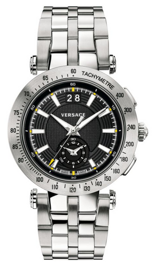 Versace V-Race Sport Black Dial Silver Steel Strap Watch for Men - VAH010016 Buy Now By Versace