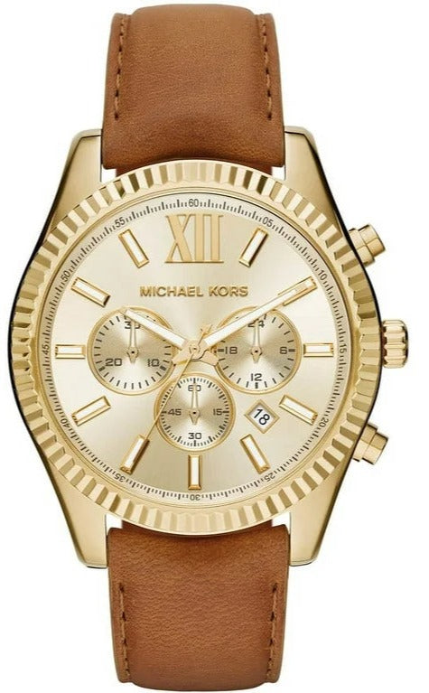 Michael Kors Lexington Chronograph Gold Dial Brown Leather Strap Watch For Men - MK8447 Buy Now By Michael Kors