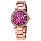 Michael Kors Mini Parker Multi-Function Plum Mother of Pearl Dial Rose Gold Steel Strap Watch For Women - MK6403 Buy Now By Michael Kors