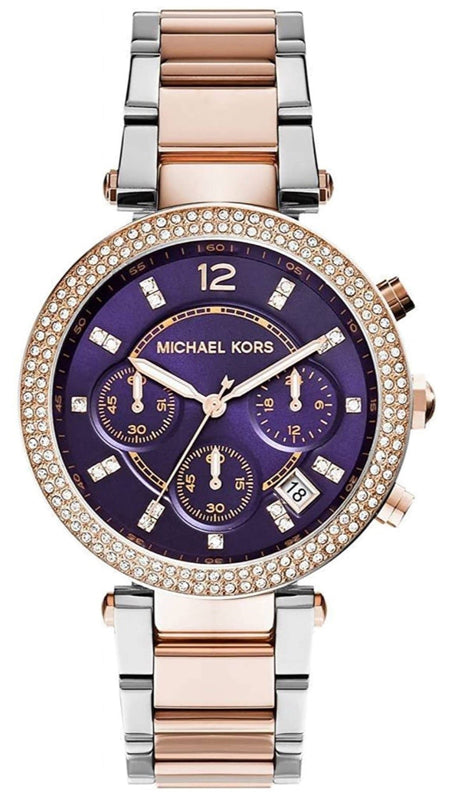 Michael Kors Parker Chronograph Purple Dial Two Tone Steel Strap Watch For Women - MK6108 Buy Now By Michael Kors