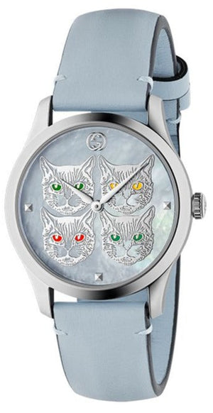 Gucci G Timeless Quartz Mother of Pearl Dial Blue Leather Strap Watch For Women - YA1264124 Buy Now By Gucci