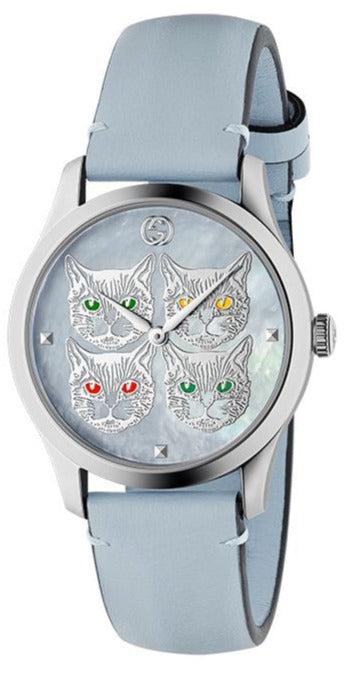 Gucci G Timeless Quartz Mother of Pearl Dial Blue Leather Strap Watch For Women - YA1264124 Buy Now By Gucci
