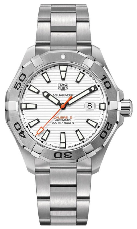 Tag Heuer Aquaracer Calibre 5 Automatic White Dial Silver Steel Strap Watch for Men - WAY2013.BA0927 Buy Now By Tag Heuer