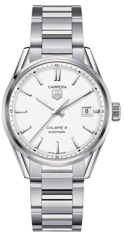 Tag Heuer Carrera Automatic Caliber 5 White Dial Silver Steel Strap Watch for Men - WAR211B.BA0782 Buy Now By Tag Heuer