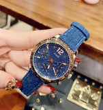 Guess Marina Chronograph Blue Dial Blue Denim Strap Watch For Women - W1057L1 Buy Now By Guess