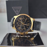 Guess Horizon Chronograph Quartz Black Dial Black Leather Strap Watch For Men - W0380G7 Buy Now By Guess