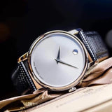 Movado Museum Silver Dial Black Leather Strap Watch For Women - 2100003 Buy Now By Movado