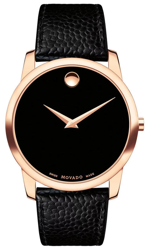 Movado Museum Classic Black Dial Black Leather Strap Watch For Men - 607060 Buy Now By Movado