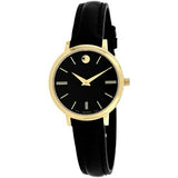 Movado Ultra Slim Black Dial Black Leather Strap Watch For Women - 0607095 Buy Now By Movado