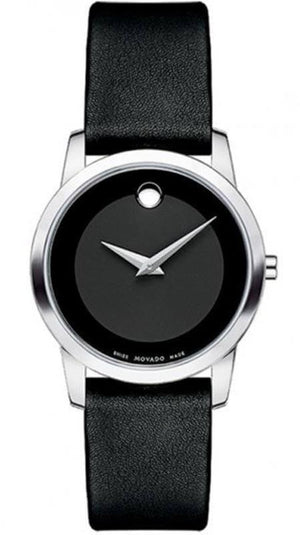 Movado Museum Classic Black Dial Black Leather Strap Watch For Women - 0606503 Buy Now By Movado