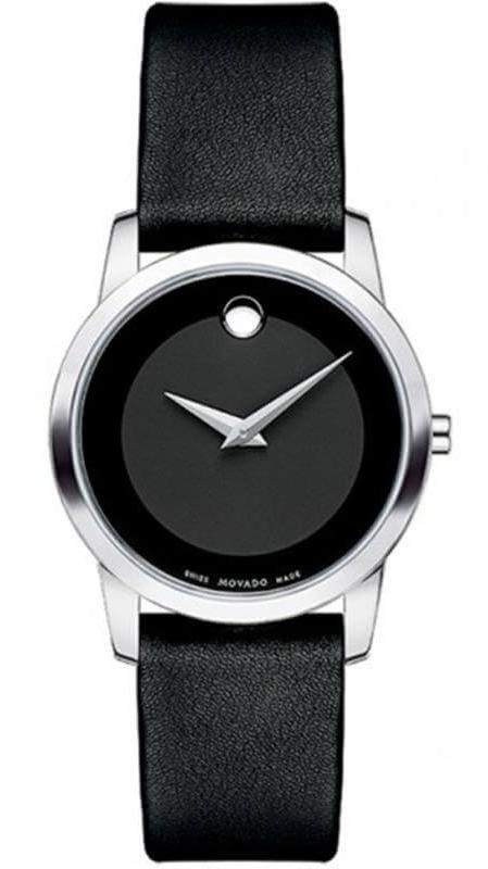 Movado Museum Classic Black Dial Black Leather Strap Watch For Women - 0606503 Buy Now By Movado