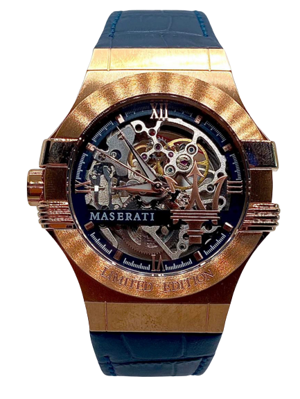 Maserati Automatic Skeleton Dial Rose Gold Blue Leather Strap Watch For Men - R8821108022 Buy Now By Maserati