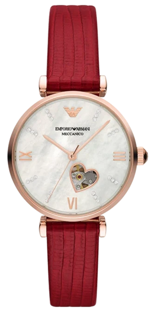 Emporio Armani Gianni T-Bar Mother of Pearl White Dial Red Leather Strap Watch For Women - AR60048 Buy Now By Emporio Armani