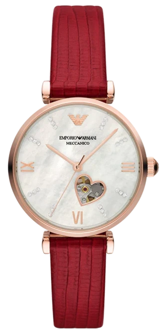 Emporio Armani Gianni T-Bar Mother of Pearl White Dial Red Leather Strap Watch For Women - AR60048 Buy Now By Emporio Armani