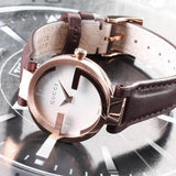 Gucci G Interlocking Mother of Pearl Dial Brown Leather Strap Watch For Women - YA133516 Buy Now By Gucci