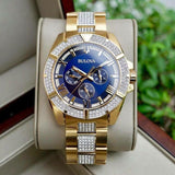 Bulova Crystal Collection Blue Dial Gold Steel Strap Watch for Men - 98C128 Buy Now By Bulova