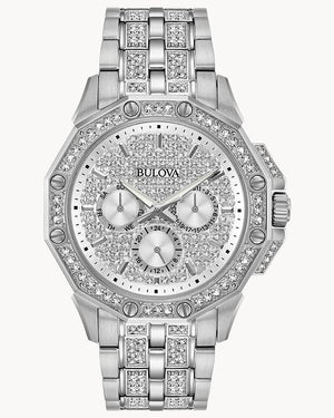 Bulova Crystal Collection Pave Silver Dial with Crystals Silver Steel Strap Watch for Men - 96C134 Buy Now By Bulova