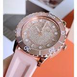 Michael Kors Runway Three Hand Crystal Pave Dial Pink Rubber Strap Watch For Women - MK6854 Buy Now By Michael Kors