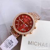 Michael Kors Parker Chronograph Red Dial Rose Gold Steel Strap Watch For Women - MK6106 Buy Now By Michael Kors
