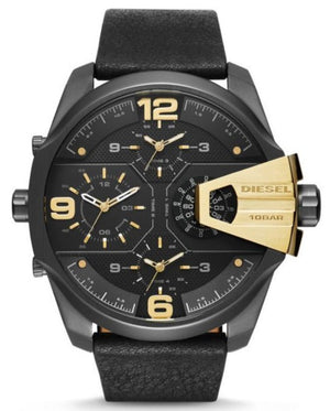 Diesel Uber Chief Two Hand Black Dial Black Leather Strap Watch For Men - DZ7377 Buy Now By Diesel