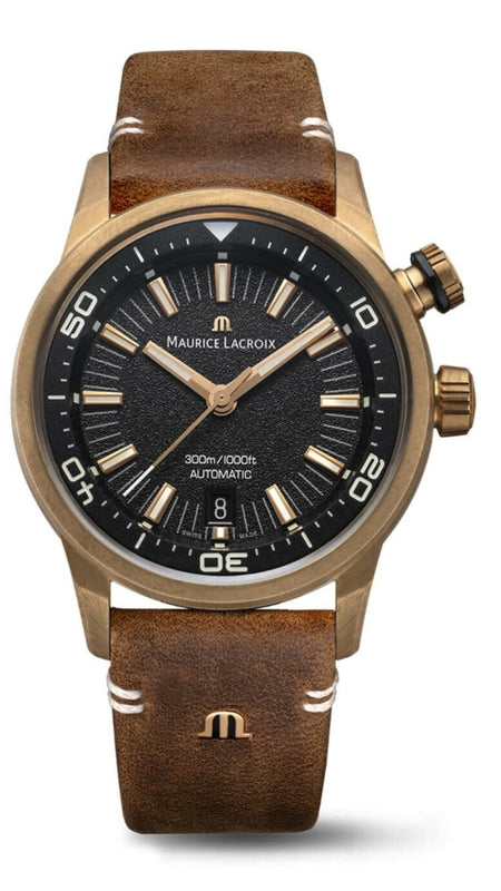 Maurice Lacroix Pontos S Diver Automatic Black Dial Brown Leather Strap Watch For Men - PT6248-BRZ01-330-2 Buy Now By Maurice Lacroix