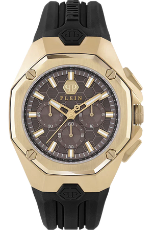 Philipp Plein Hyper Sport Chronograph Gold Dial Black Silicone Strap Watch for Men - PWTBA0423 Authentic Buy Shop Now