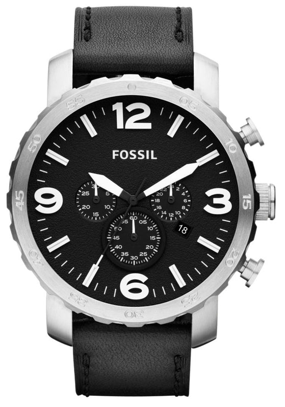 Fossil Nate Chronograph Black Dial Black Leather Strap Watch for Men - JR1436 Buy Now By Fossil