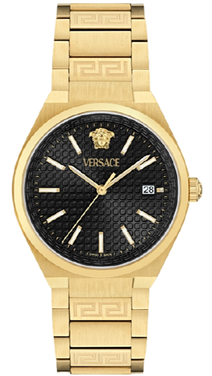 Versace V-Auria Quartz Black Dial Gold Steel Strap Watch for Men - VE0F00525 Buy Now By Versace