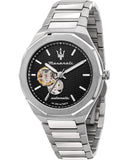Maserati Stile Skeleton Automatic Black Dial Silver Steel Strap Watch For Men - R8823142002 Buy Now By Maserati