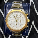 Maserati Stile Chronograph White Dial Two Tone Steel Strap Watch For Men - R8873642009 Buy Now By Maserati
