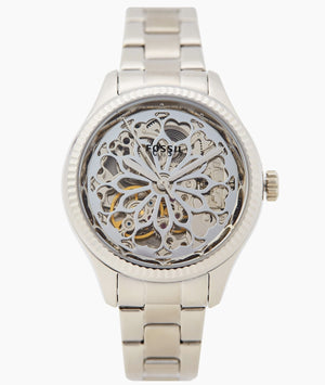 Fossil Rye Automatic Skeleton Silver Dial Silver Steel Strap Watch for Women - BQ3753 Buy Now By Fossil