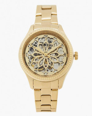 Fossil Rye Automatic Skeleton Gold Dial Gold Steel Strap Watch for Women - BQ3755 Buy Now By Fossil