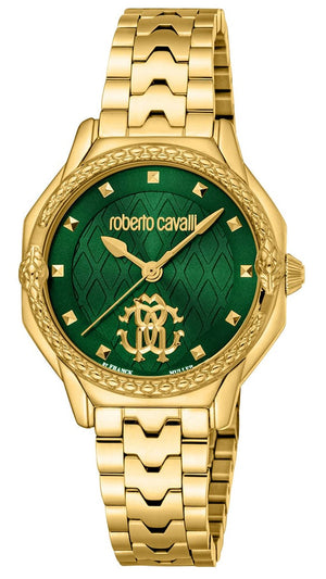 Just Cavalli Classic Green Dial Gold Steel Strap Watch for Women - RV1L225M0051 Authentic Buy Shop Now