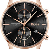 Hugo Boss Associate Black Dial Rose Gold Mesh Bracelet Watch for Men - 1513806 Buy Now By Hugo Boss