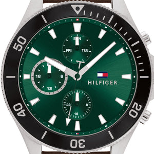 Tommy Hilfiger Larson Chronograph Green Dial Brown Leather Strap Watch For Men - 1791983 Buy Now By Tommy Hilfiger