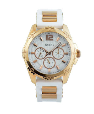 Guess Intrepid White Dial Two Tone Silicone Strap Watch For Women - W0325L6 Buy Now By Guess