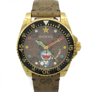 Gucci Dive Doraemon Quartz Brown Dial Brown Leather Strap Watch For Men - YA136335 Buy Now By Gucci