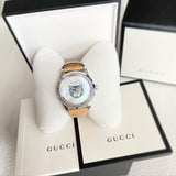Gucci G Timeless Automatic Mother of Pearl Dial Brown Leather Strap Watch For Women - YA1264112 Buy Now By Gucci