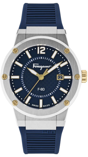 Salvatore Ferragamo F-80 Blue Dial Blue Rubber Strap Watch For Men - SFHY01122 Buy Now By Salvatore Ferragamo