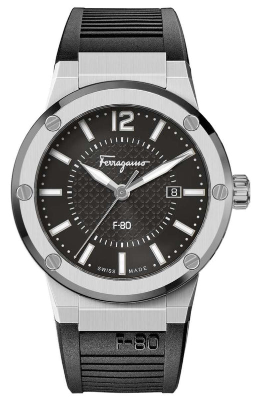 Salvatore Ferragamo F-80 Black Dial Black Rubber Strap Watch For Men - SFHY01322 Buy Now By Salvatore Ferragamo