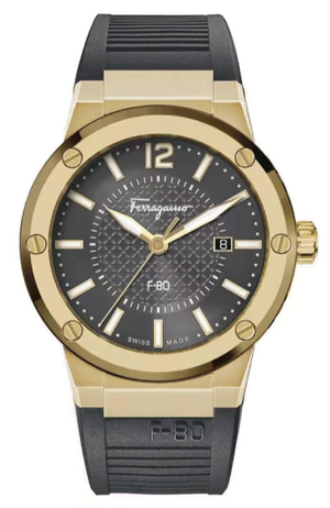 Salvatore Ferragamo F-80 Classic Black Dial Black Rubber Strap Watch for Men - SFHY01621 Buy Now By Salvatore Ferragamo