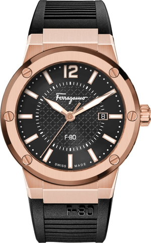 Salvatore Ferragamo F-80 Classic Black Dial Black Rubber Strap Watch for Men - SFHY02522 Buy Now By Salvatore Ferragamo