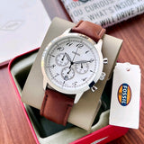 Fossil Neutra Chronograph White Dial Brown Leather Strap Watch for Men - FS6022 Buy Now By Fossil
