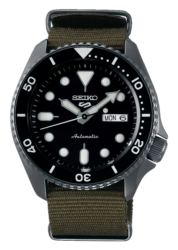 Seiko 5 Sport Automatic Black Dial Green Nylon Strap Watch For Men - SRPD65K4 Buy Now By Seiko