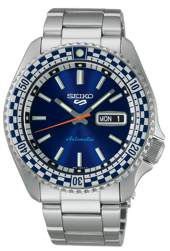 Seiko 5 Sports Petrol Blue Checker Flag Special Edition Blue Dial Silver Steel Strap Watch For Men - SRPK65K1 Buy Now By Seiko