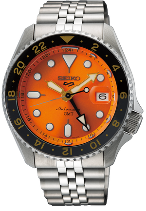 Seiko 5 Sports GMT Automatic Orange Dial Silver Steel Strap Watch For Men - SSK005K1 Buy Now By Seiko